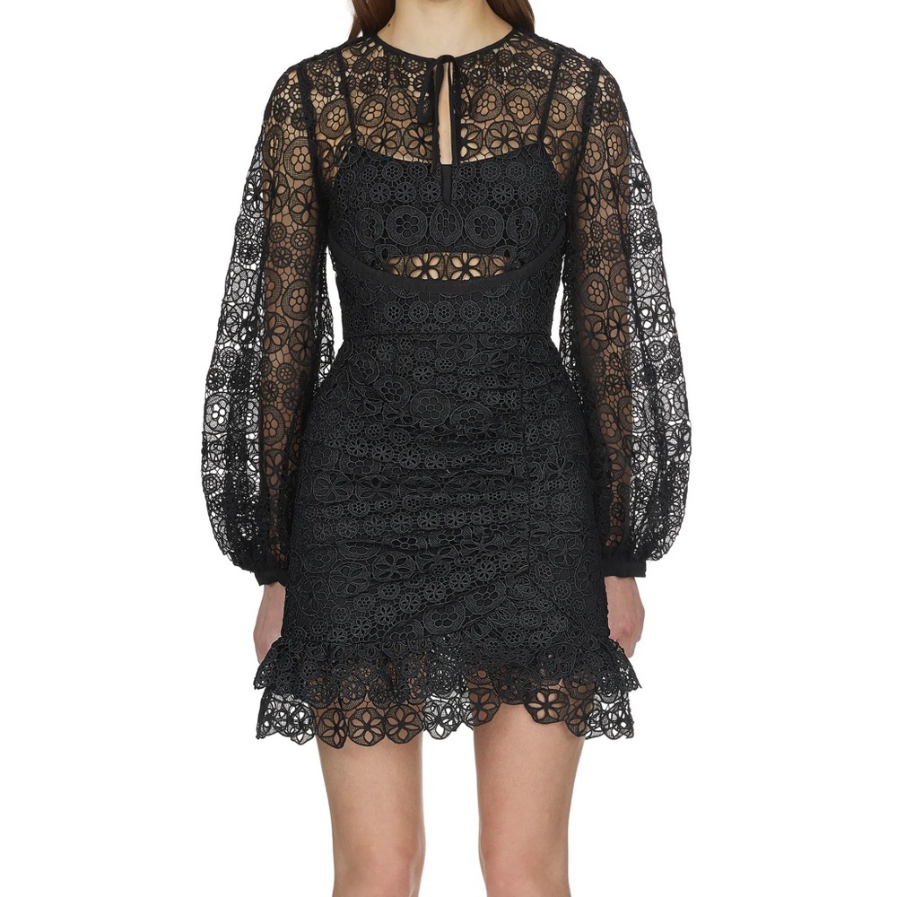 Self-Portrait Black Lace Long-sleeve Mini Dress 6